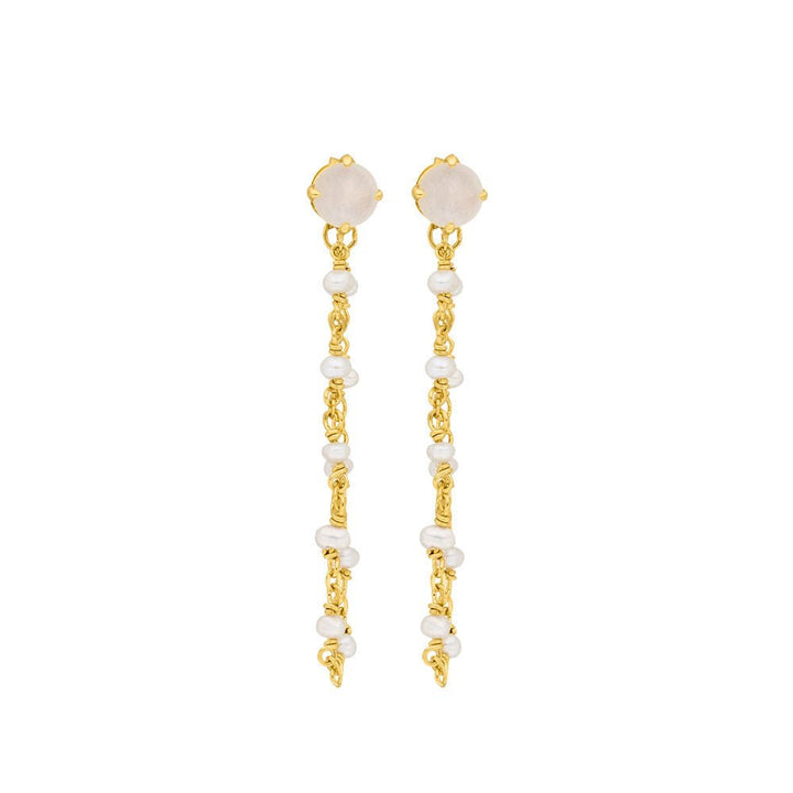 Leaf Ohrringe Flying Gem, Perle/Rosenquarz, vergoldet