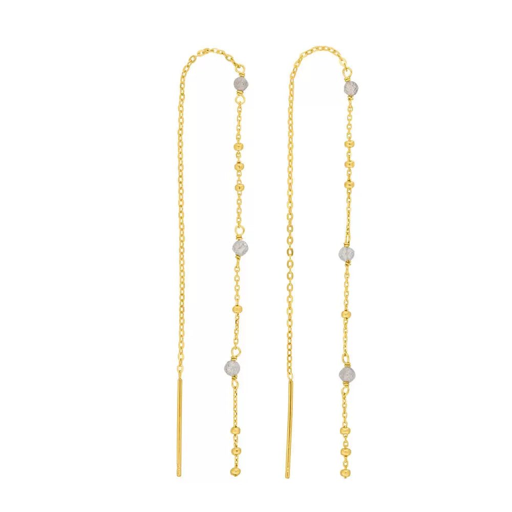 Leaf Ohrringe Flying Gems, lang, Labradorit, vergoldet