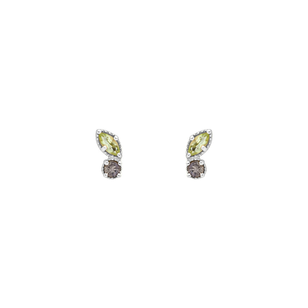 Leaf Ohrstecker Two Gems, Peridot, Silber
