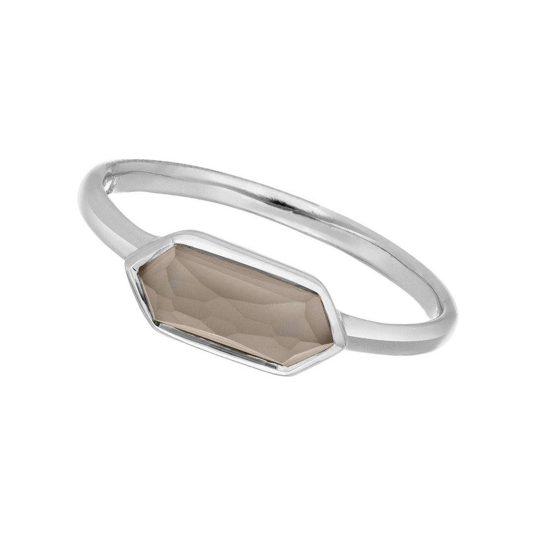 Leaf Ring Cube, grauer Achat, Silber