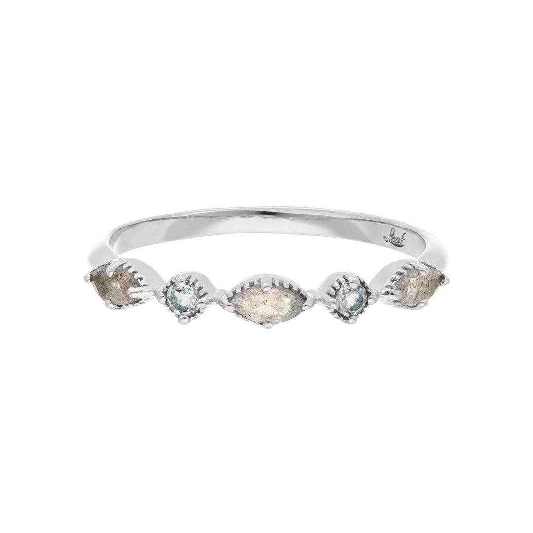 Leaf Ring Oval Gem, Labradorit, Silber