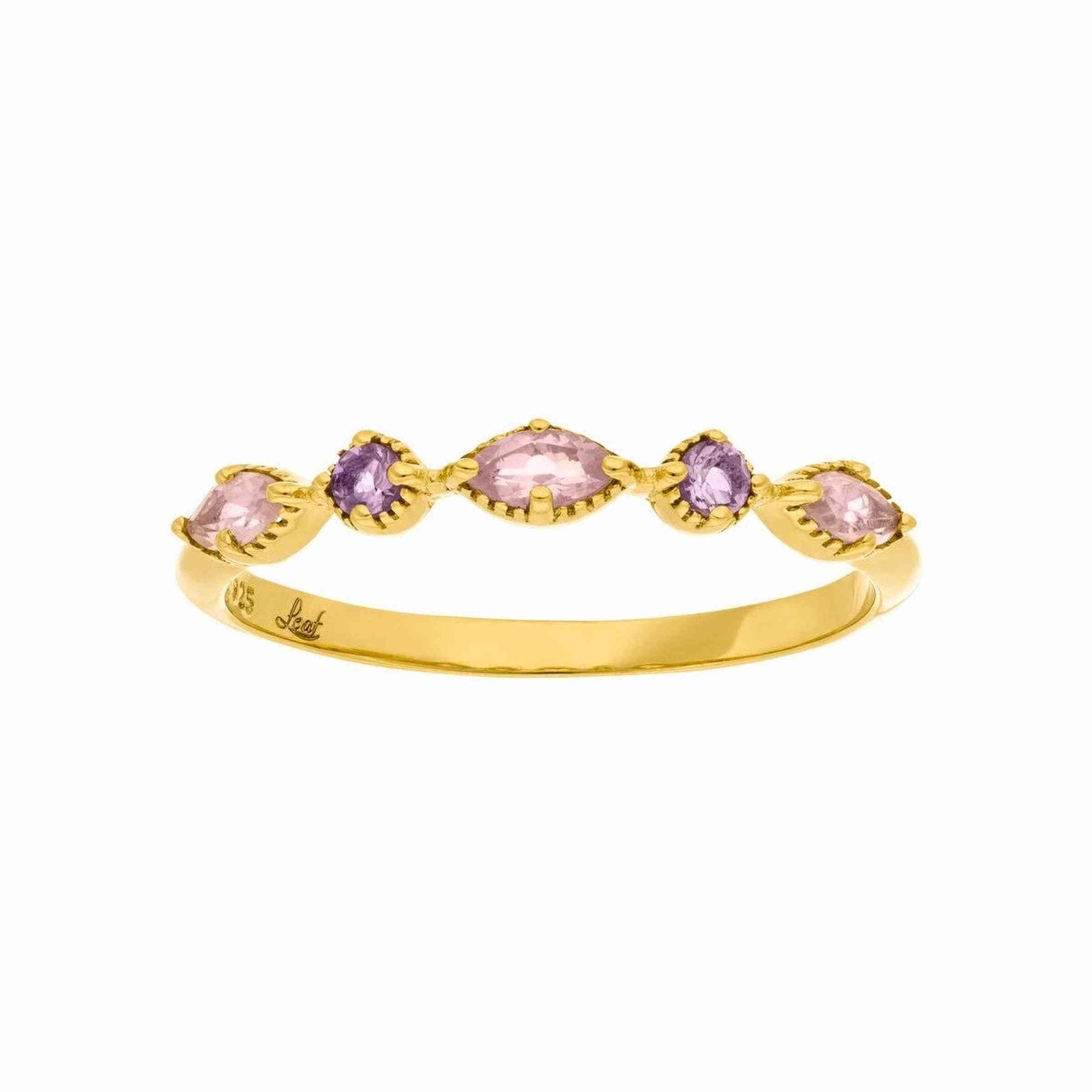 Leaf Ring Oval Gem, Rosenquarz, vergoldet