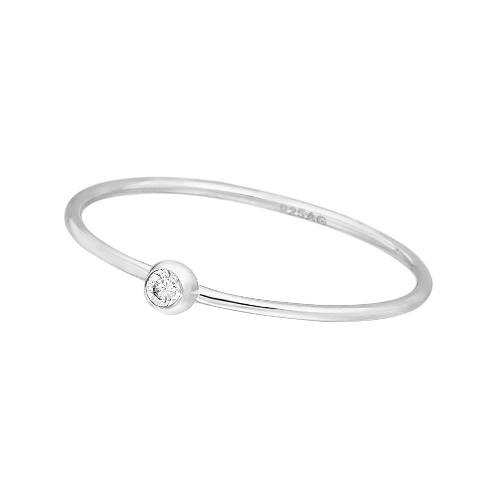 Leaf Ring Solitaire, Silber rhodiniert