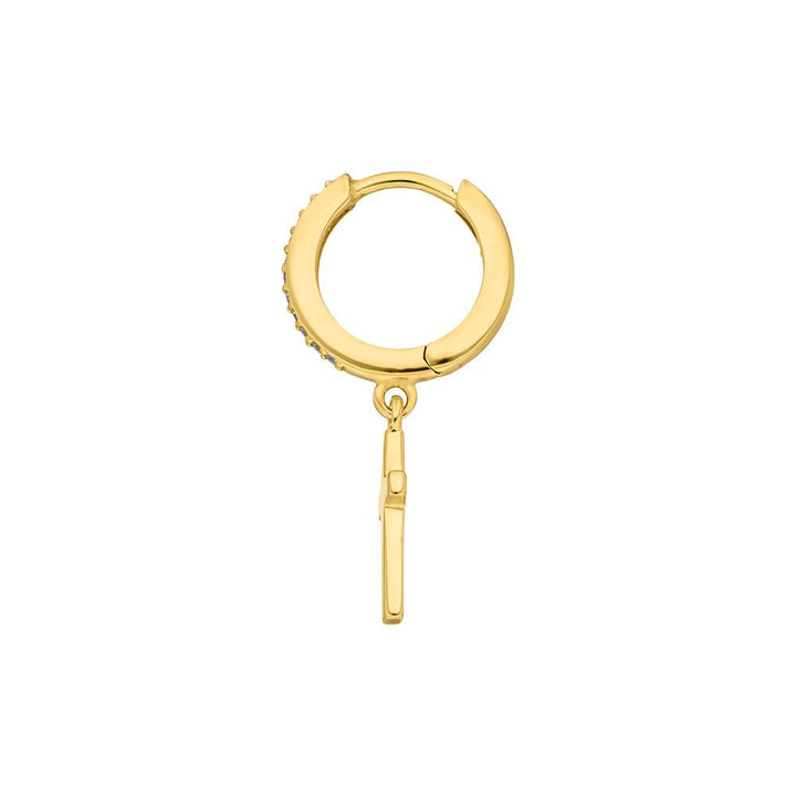 Leaf Single Creole Cross mit Zirkonia, vergoldet