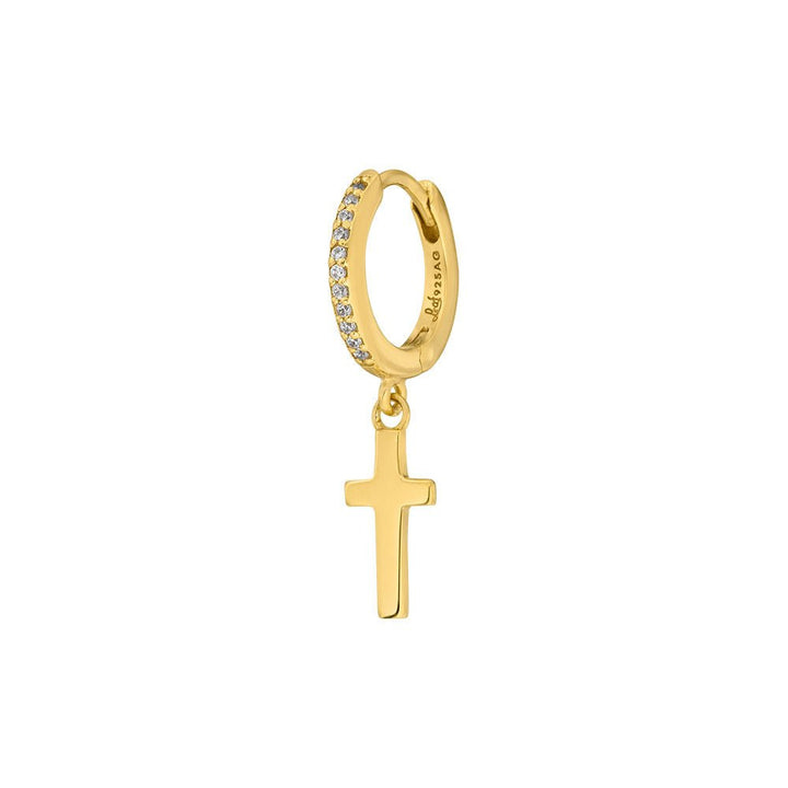 Leaf Single Creole Cross mit Zirkonia, vergoldet