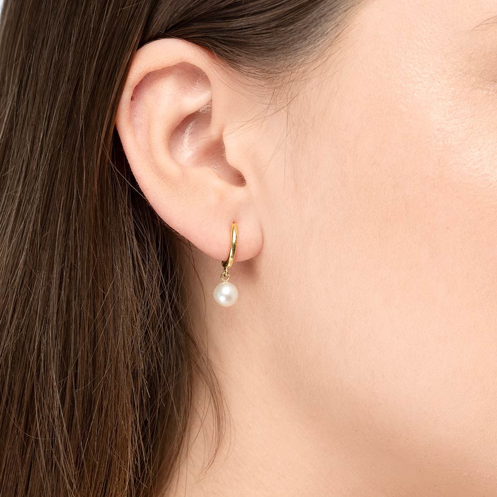 Leaf Single Creole Pearl, vergoldet