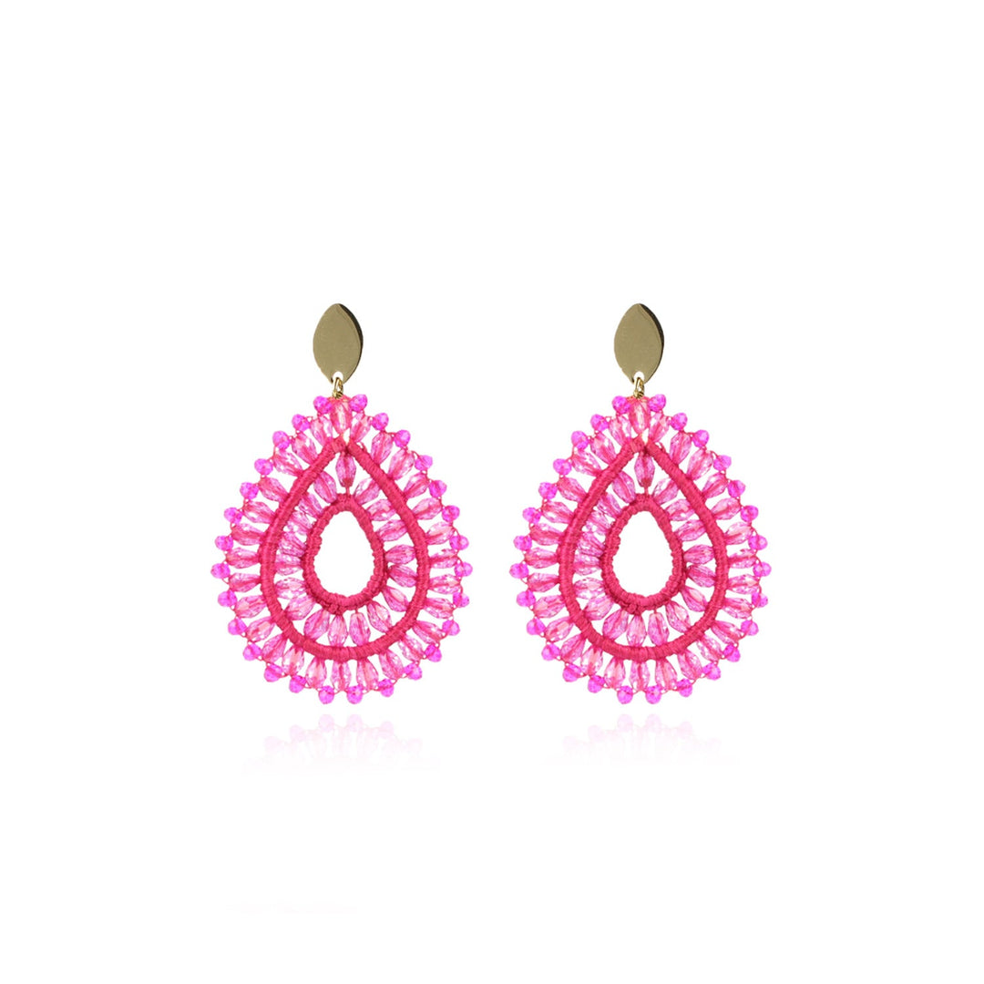 LOTT.gioielli Ohrringe Silk Drop Crystal Double Fuchsia, ovaler Stecker, vergoldet