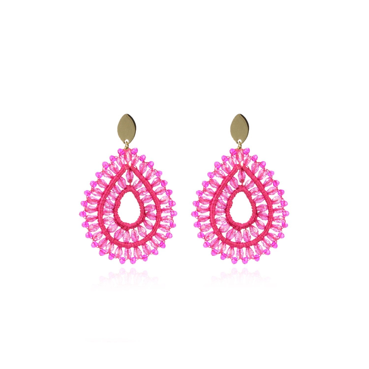 LOTT.gioielli Ohrringe Silk Drop Crystal Double Fuchsia, ovaler Stecker, vergoldet
