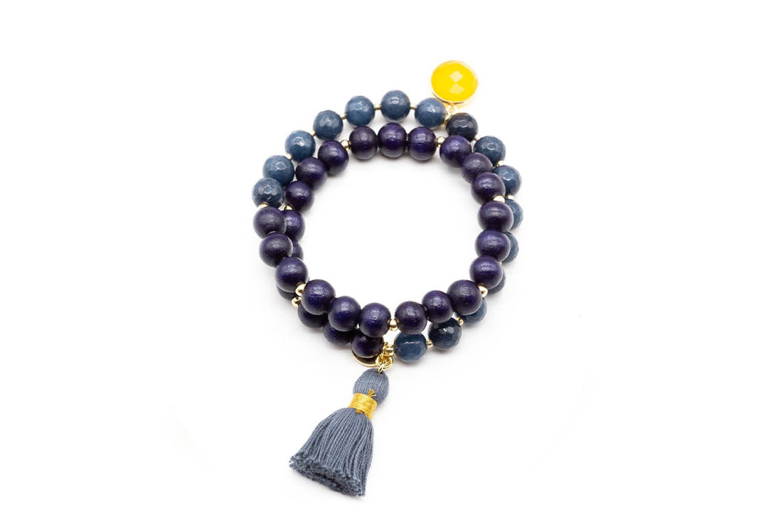 Schmückstück Armband Mala Twin Sunny Blue, vergoldet