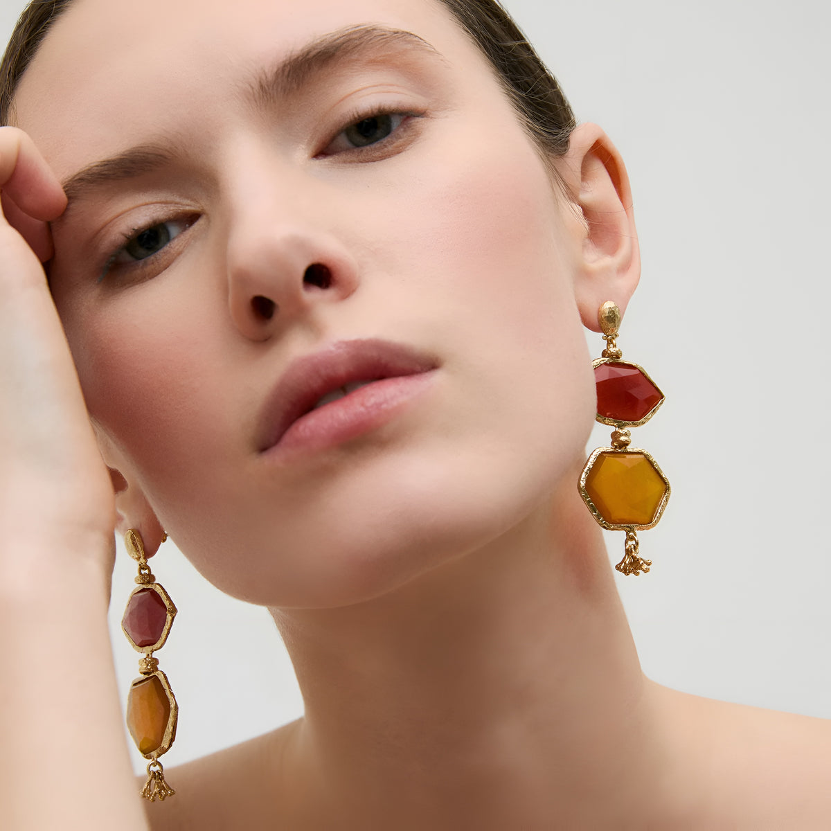 Gas Bijoux Ohrringe Silenza, Red & Yellow Calcite, vergoldet