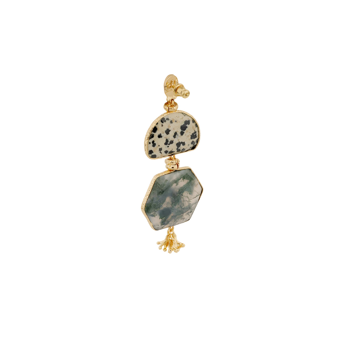Gas Bijoux Ohrringe Silenza, Dalmatian Jasper & Green Agate, vergoldet
