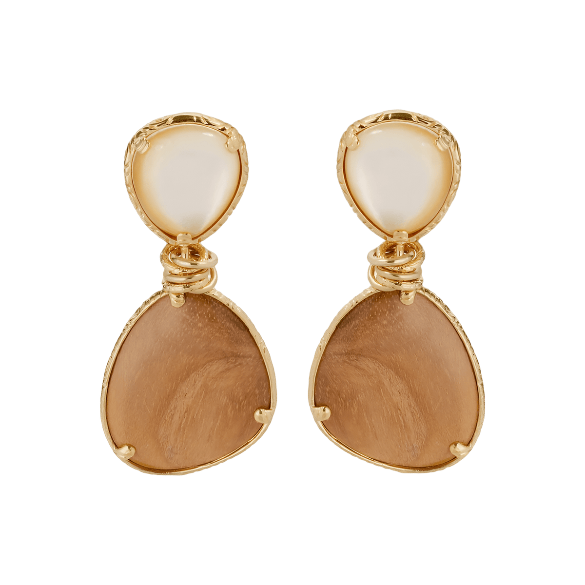 Gas Bijoux Ohrringe Silia, Wood & White Mother-of-Pearl, vergoldet