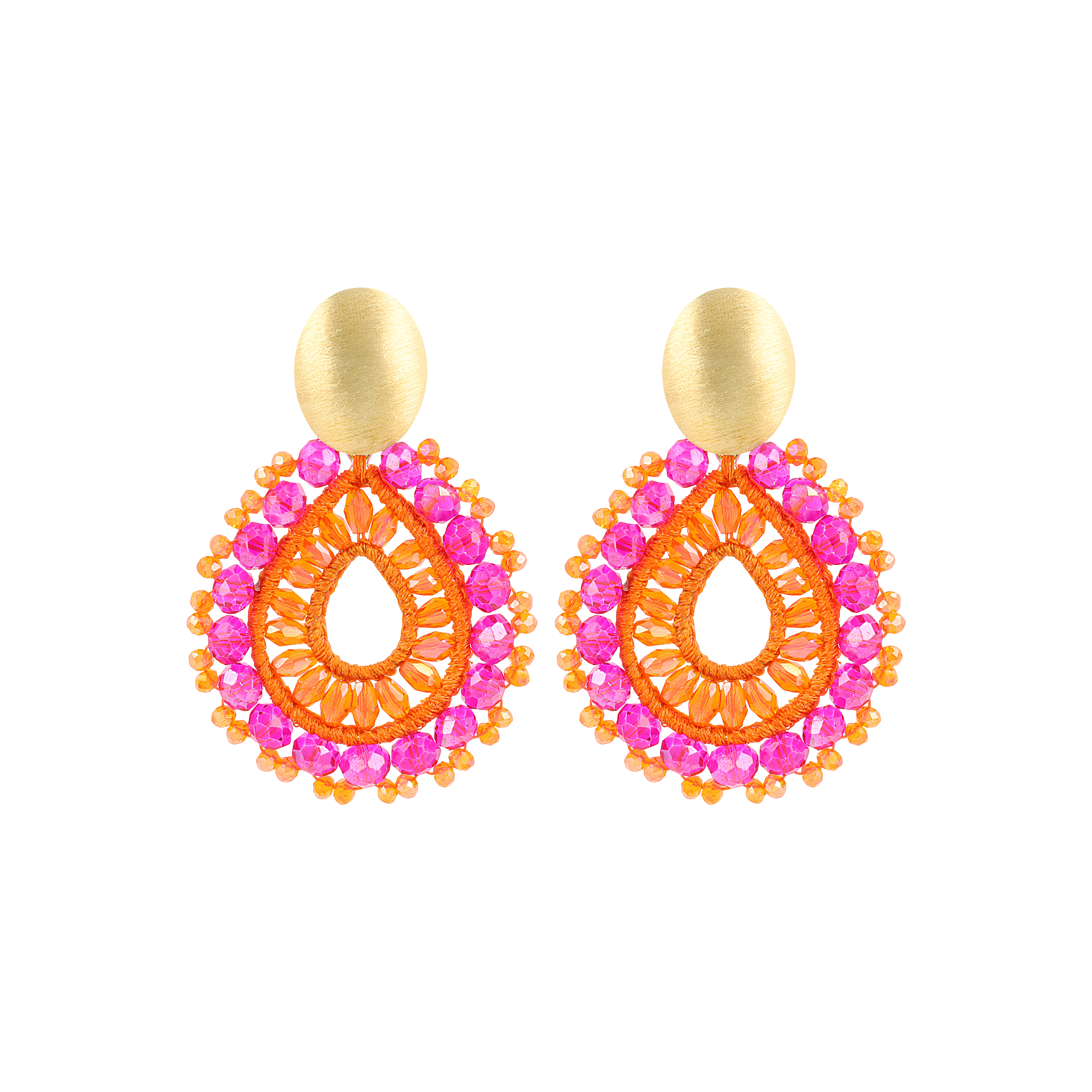 LOTT.gioielli Ohrringe Open Drop Irregular, orange/fuchsia, S, vergoldet