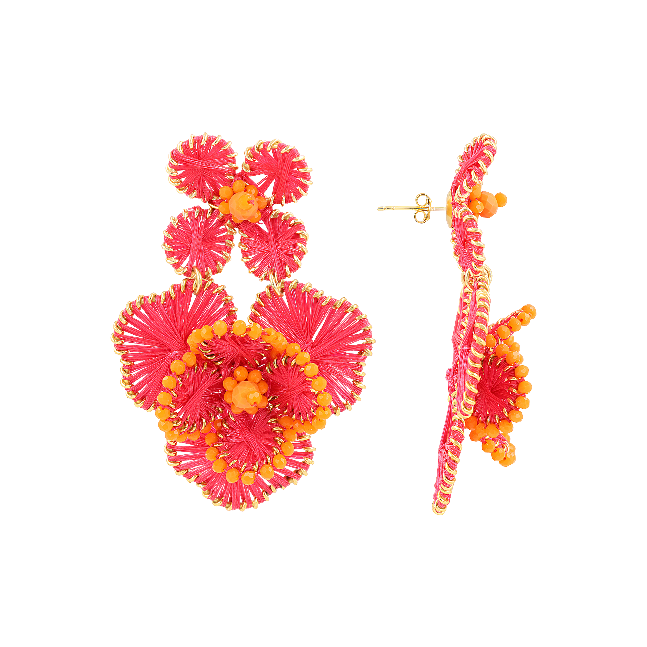 LOTT.gioielli Ohrringe Debby, Double Flower, fuchsia/orange, L, vergoldet