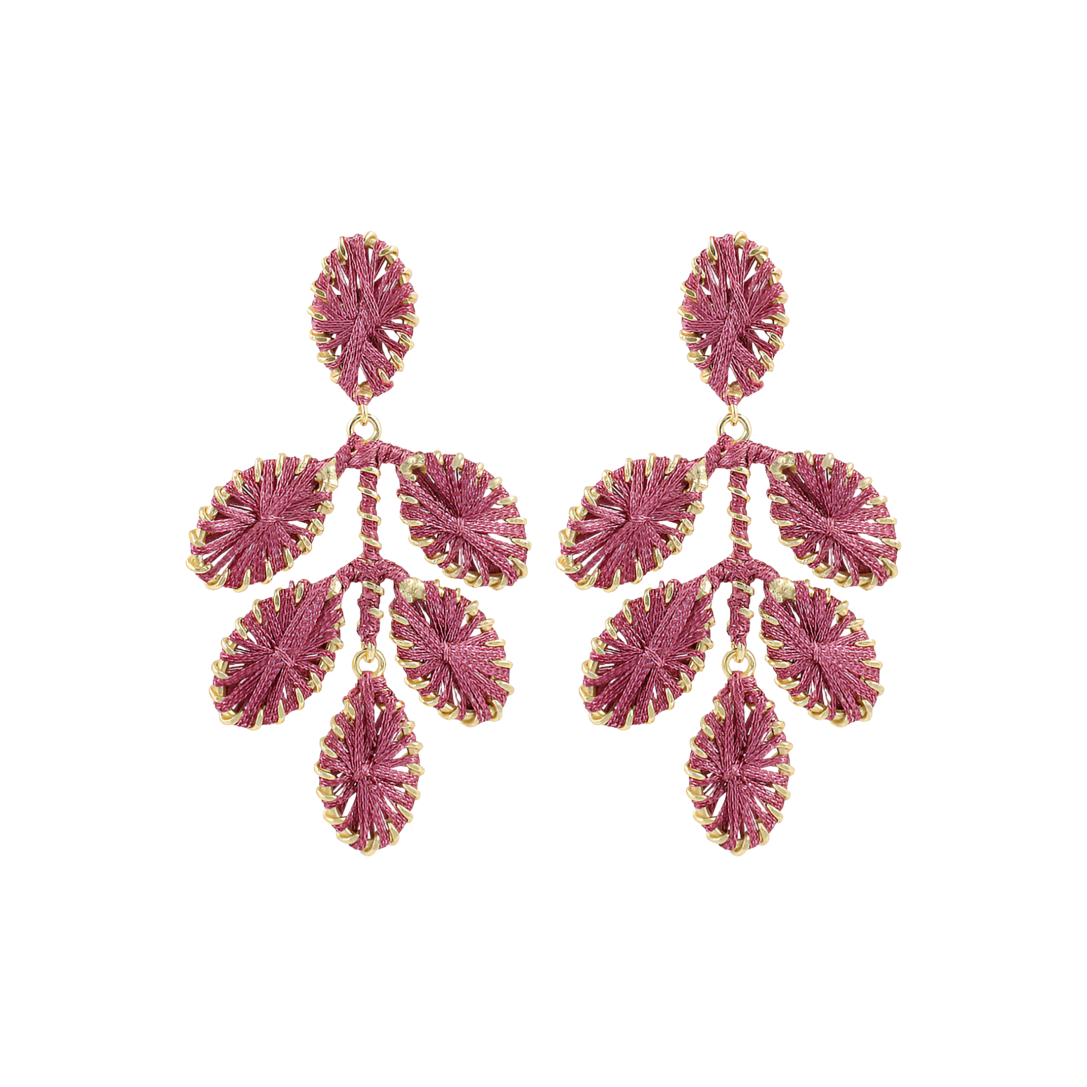 LOTT.gioielli Ohrringe Beatrice, Flower Leaf, dark fuchsia, M, vergoldet