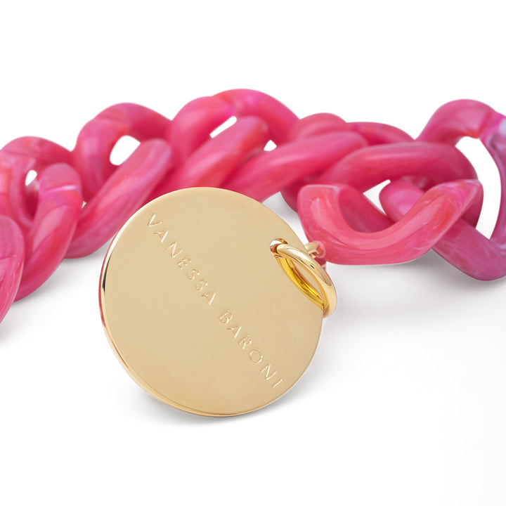 Vanessa Baroni Armband Mini Flat Chain, raspberry marble, vergoldet