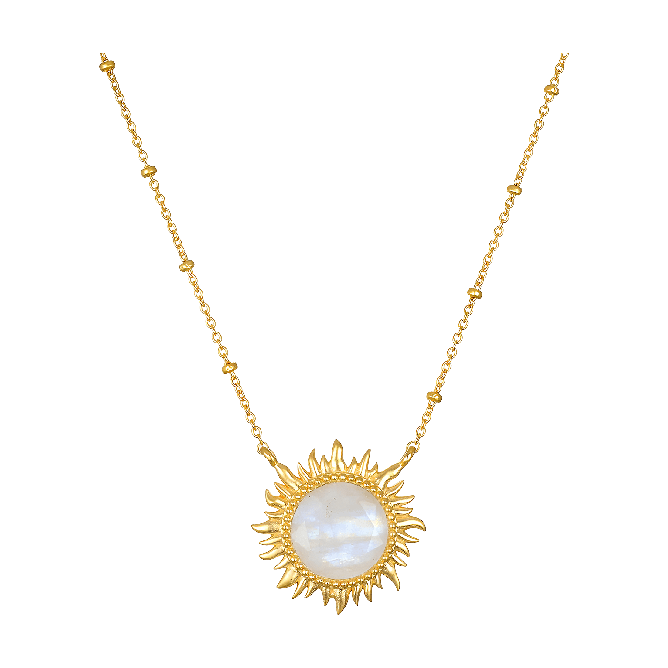 Satya Jewelry Kette Dawn of Hope Moonstone Sun, vergoldet