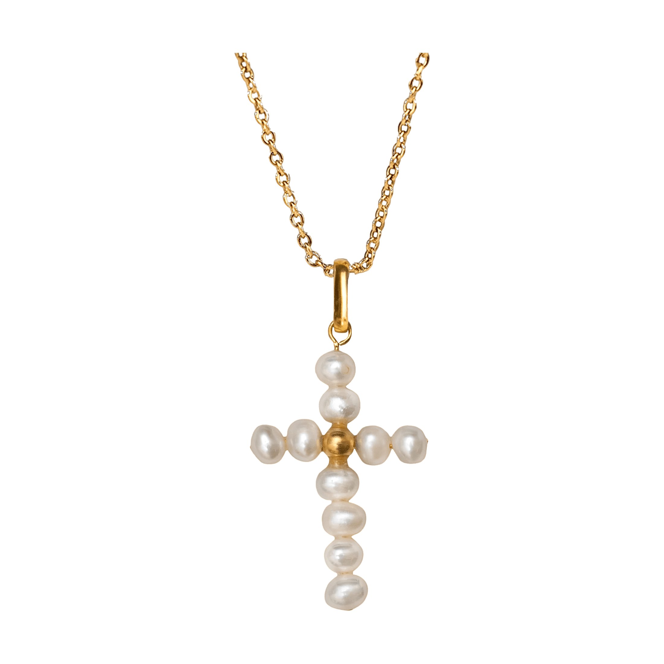 Alhaja Kette Pearly Cross, vergoldet