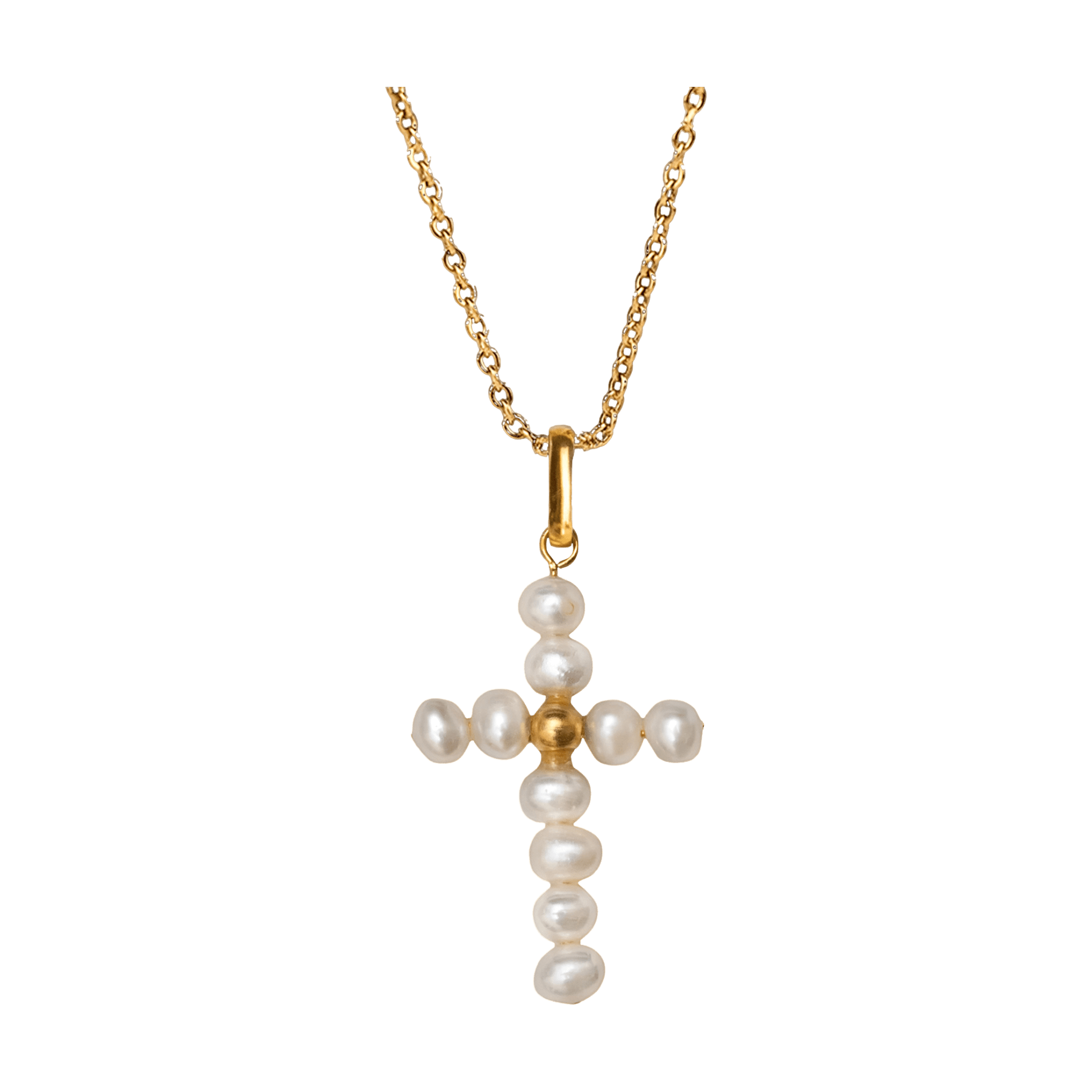 Alhaja Kette Pearly Cross, vergoldet 44 cm