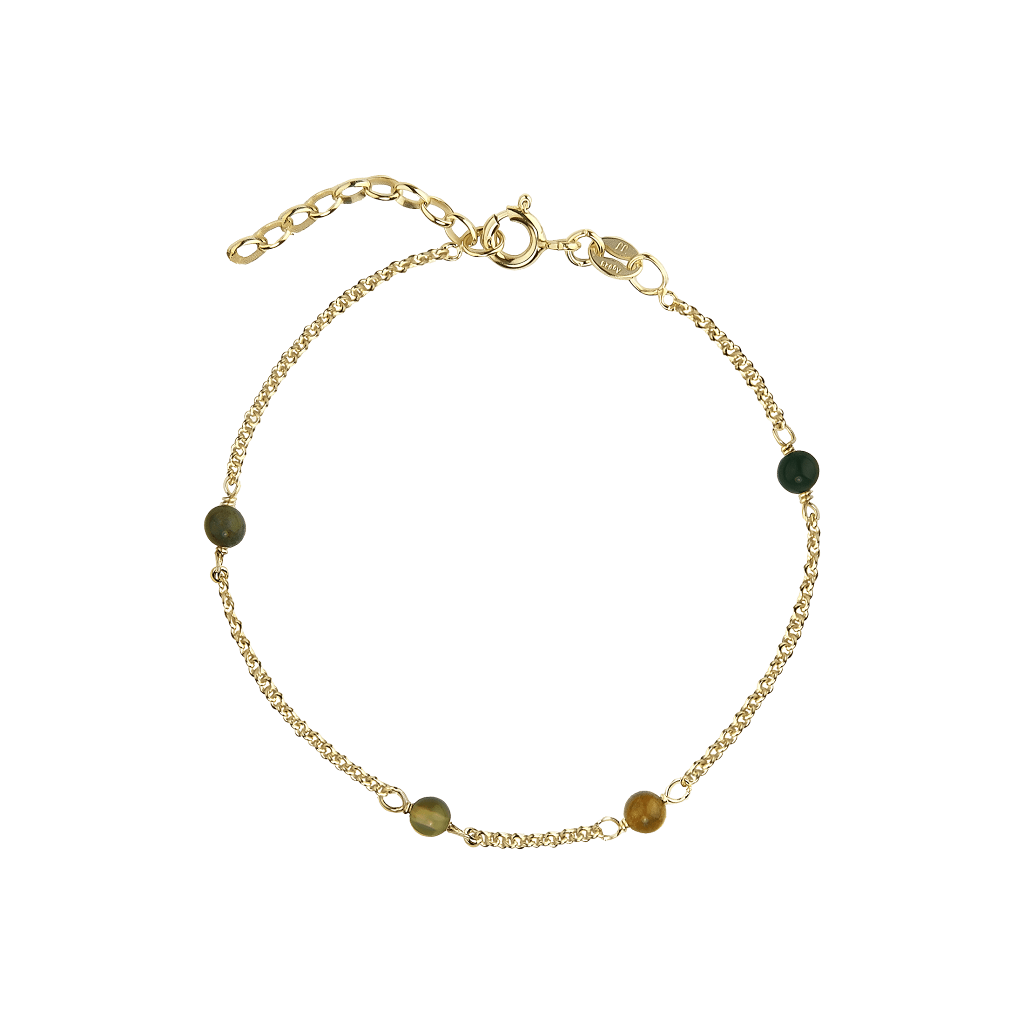 Jeberg Jewellery Armband Love Eye - Green Mix, vergoldet