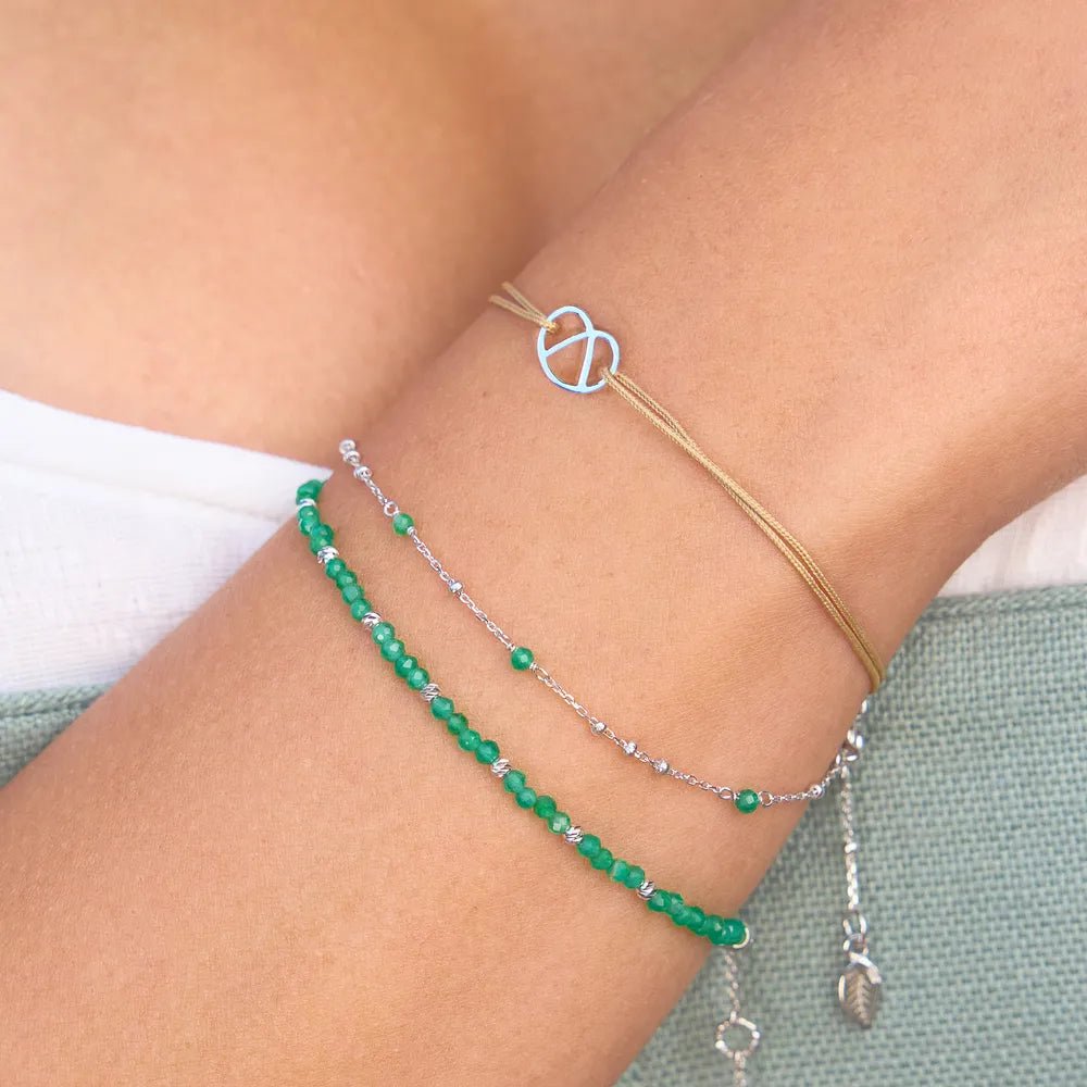 Leaf Armband Flying Gems, grüner Achat, Silber