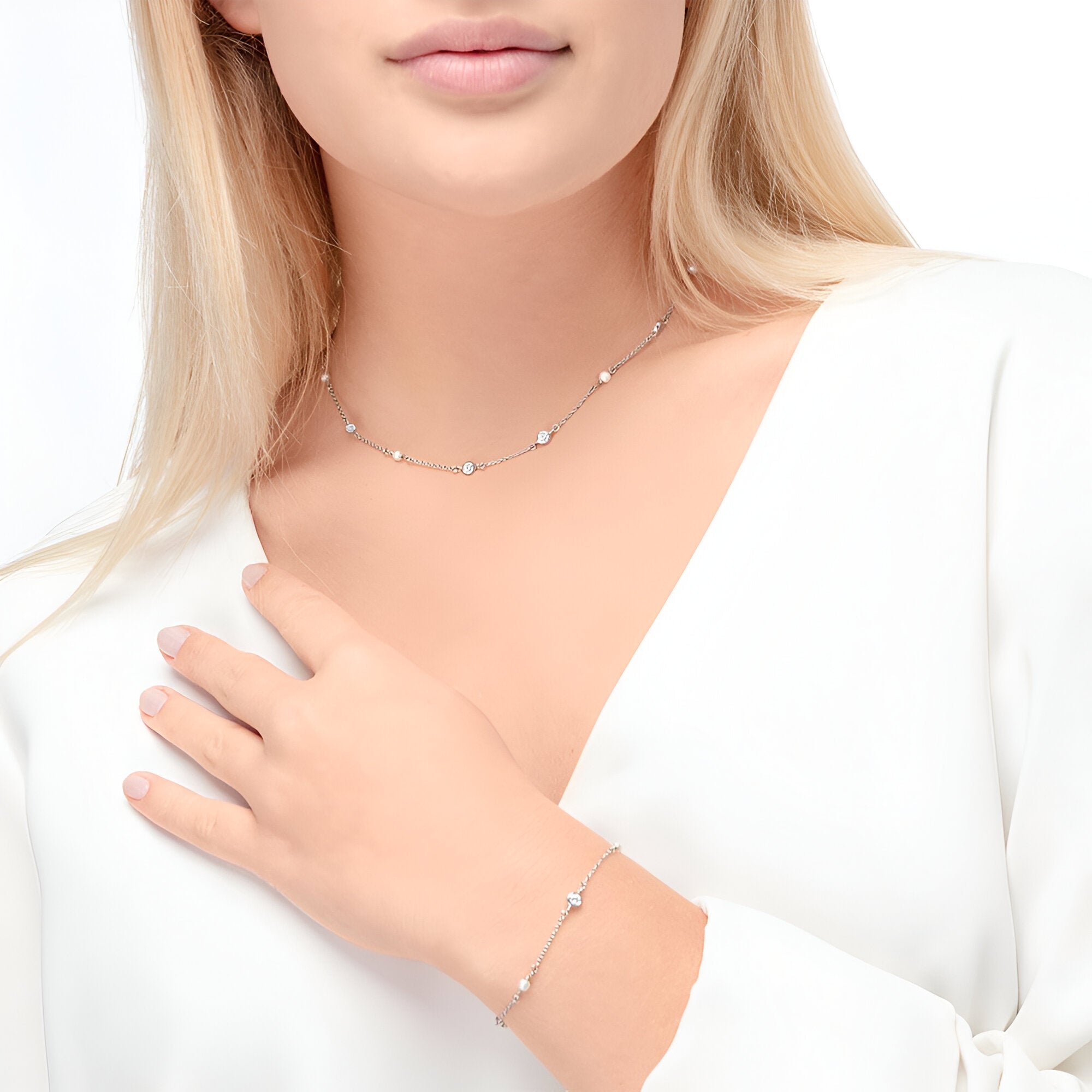 Leaf Armband Pure, Perle, Silber