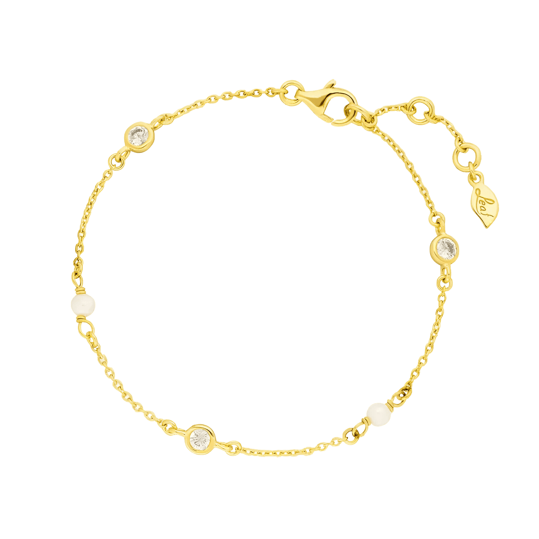 Leaf Armband Pure, Perle, vergoldet
