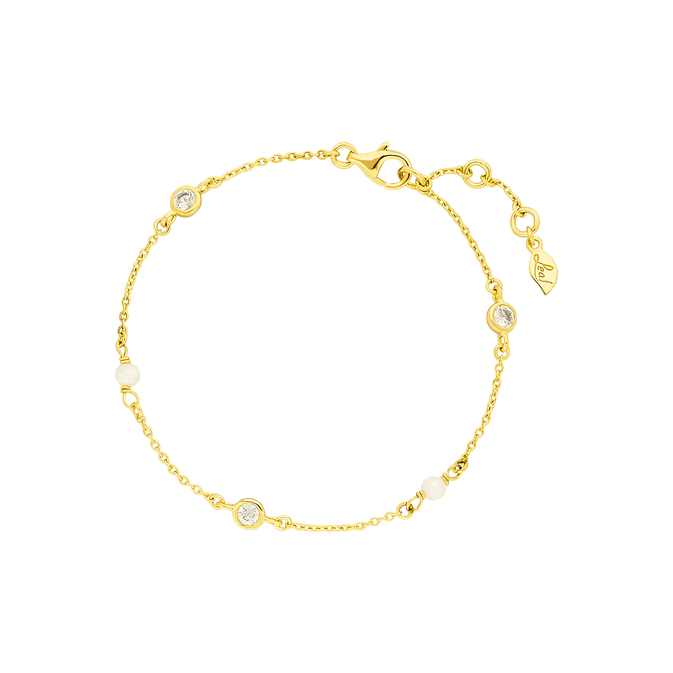 Leaf Armband Pure, Perle, vergoldet