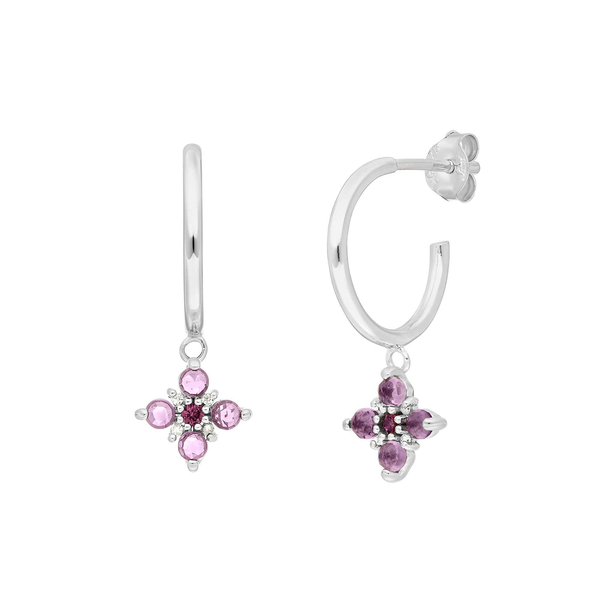 Leaf Creolen Bloom, Amethyst/Rhodolith, Silber