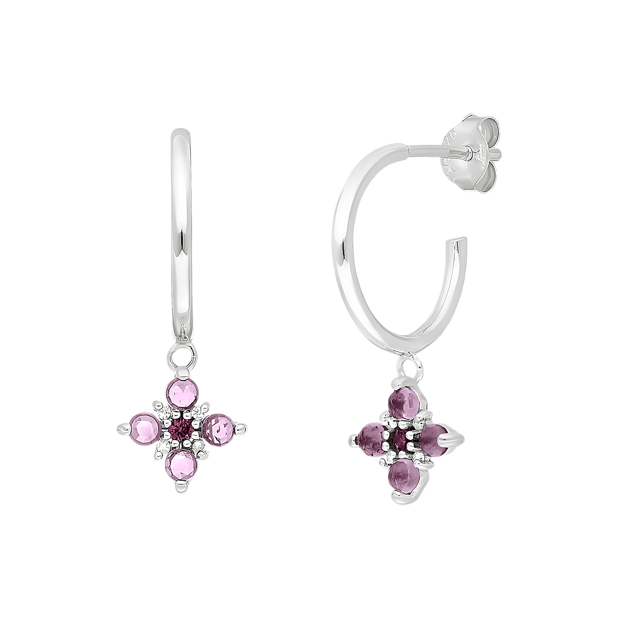 Leaf Creolen Bloom, Amethyst/Rhodolith, Silber