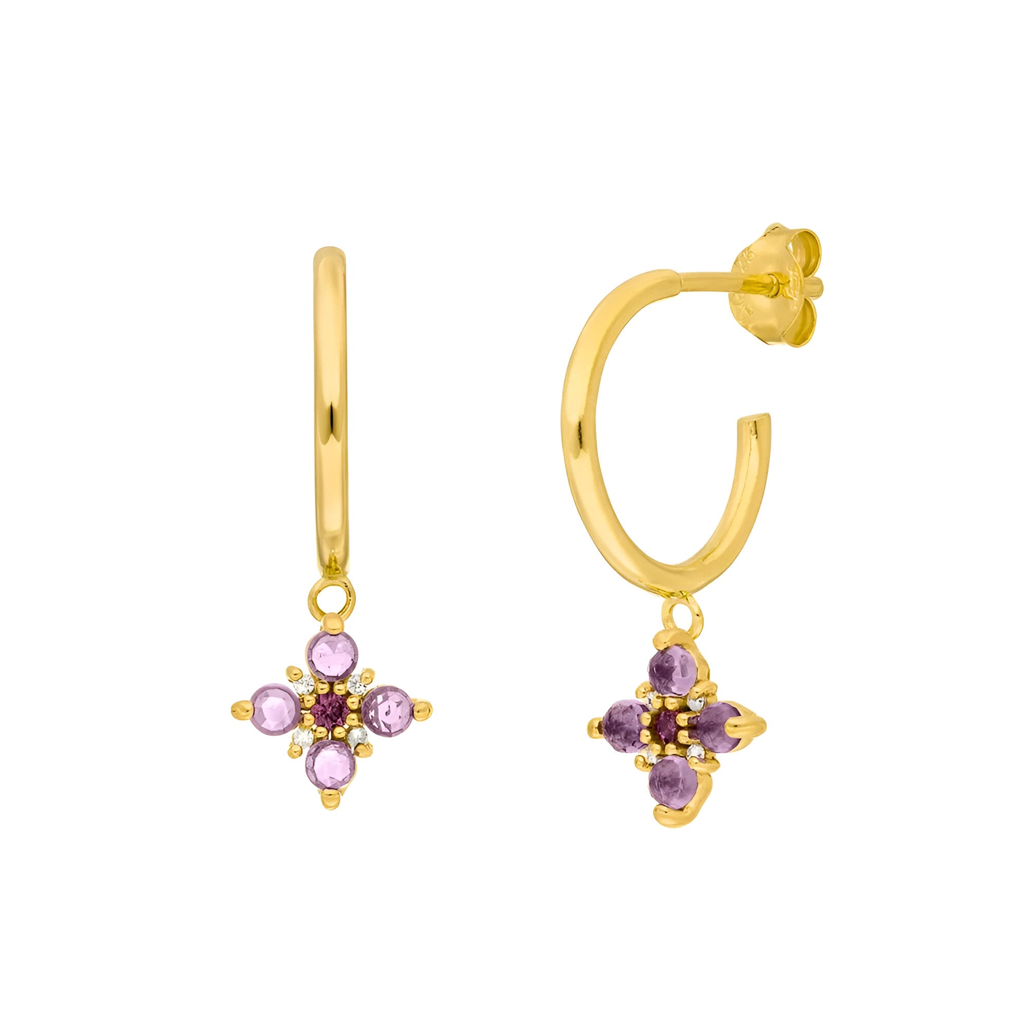 Leaf Creolen Bloom, Amethyst/Rhodolith, vergoldet