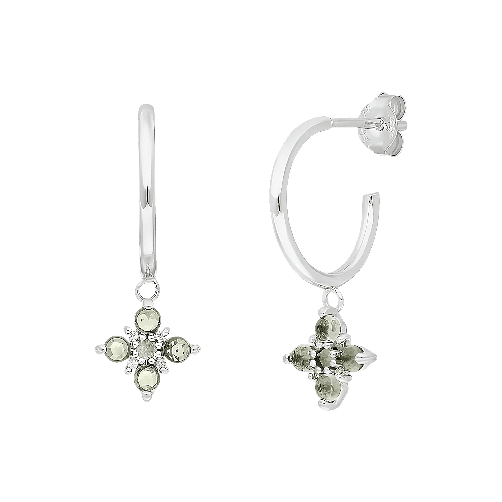 Leaf Creolen Bloom, Labradorit/Aventurin, Silber