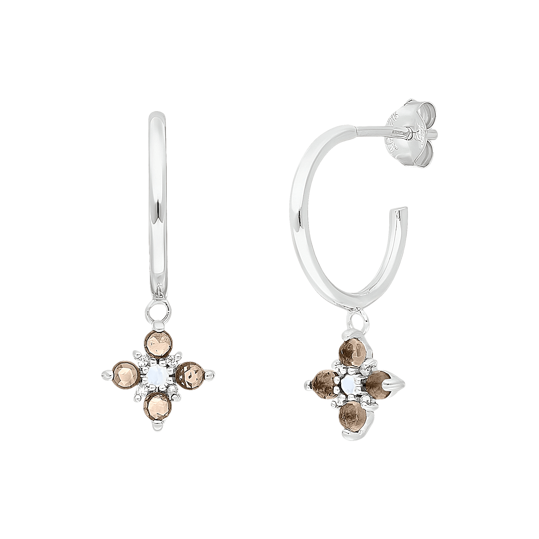 Leaf Creolen Bloom, Rauchquarz/Mondstein, Silber