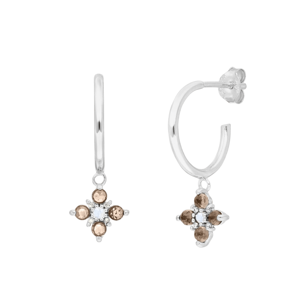 Leaf Creolen Bloom, Rauchquarz/Mondstein, Silber