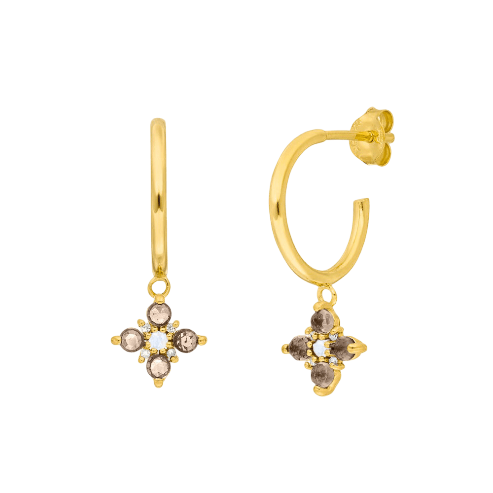 Leaf Creolen Bloom, Rauchquarz/Mondstein, vergoldet