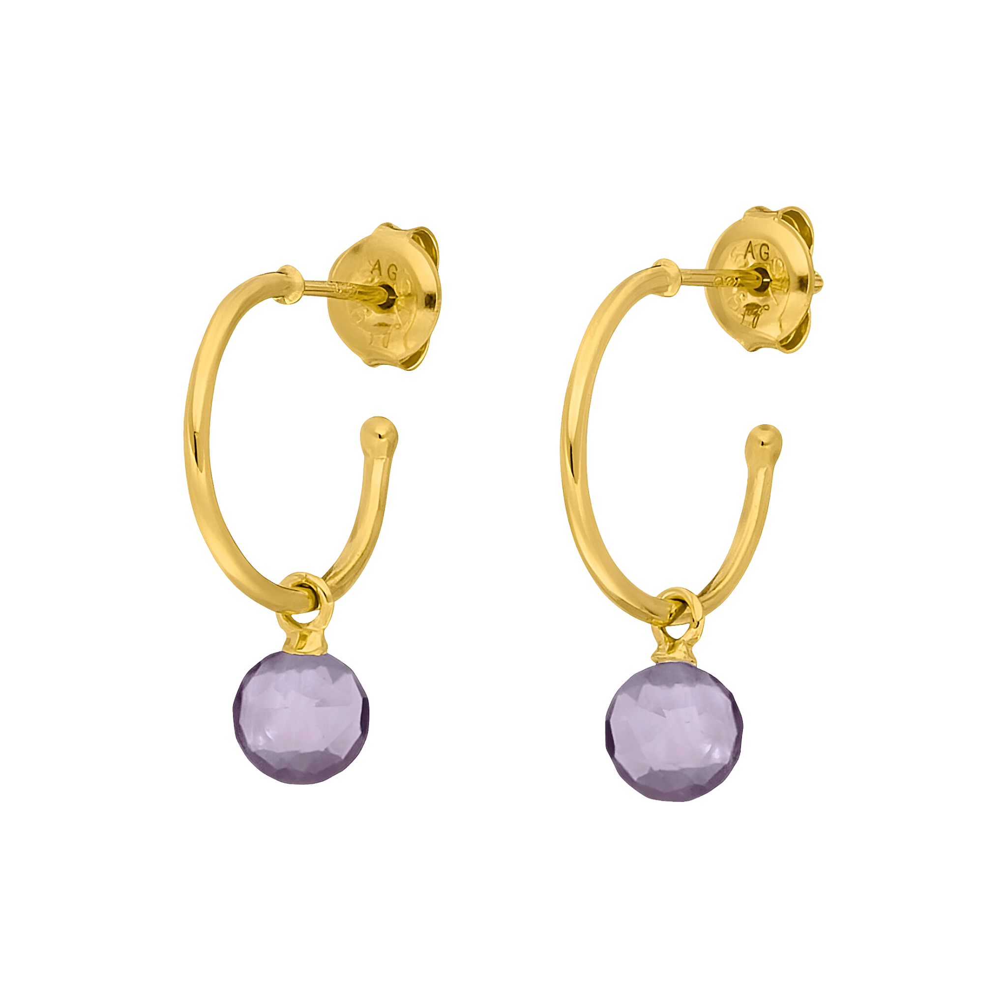 Leaf Creolen Flying Gem, Amethyst, vergoldet