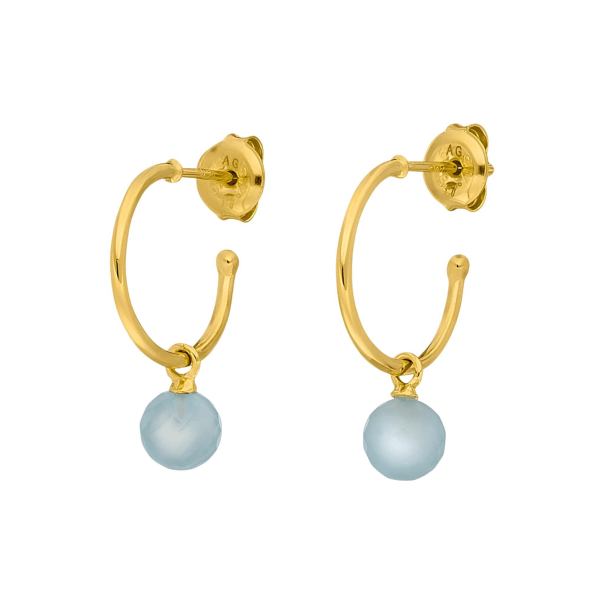 Leaf Creolen Flying Gem, Aqua Chalzedon, vergoldet