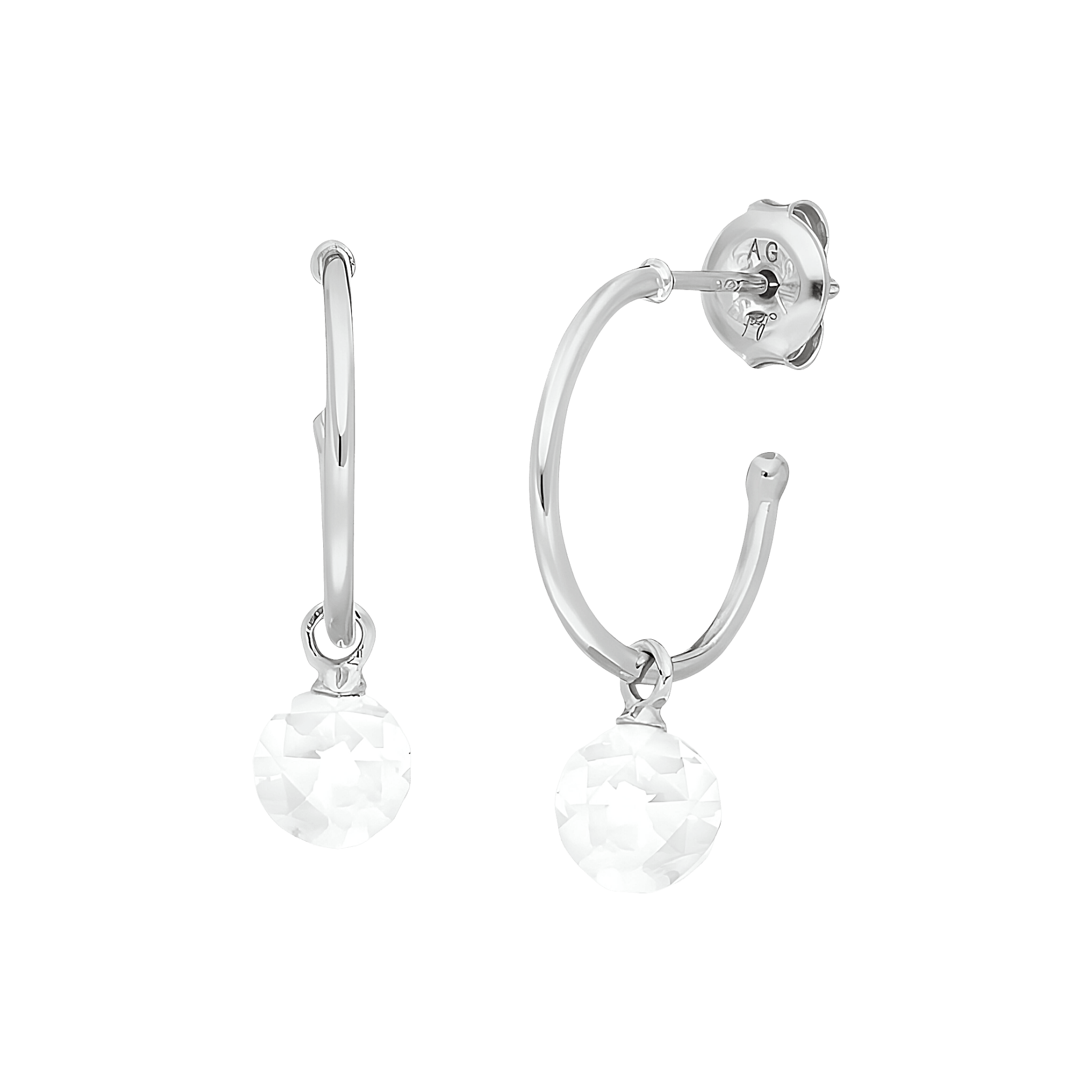 Leaf Creolen Flying Gem, Bergkristall, Silber rhodiniert