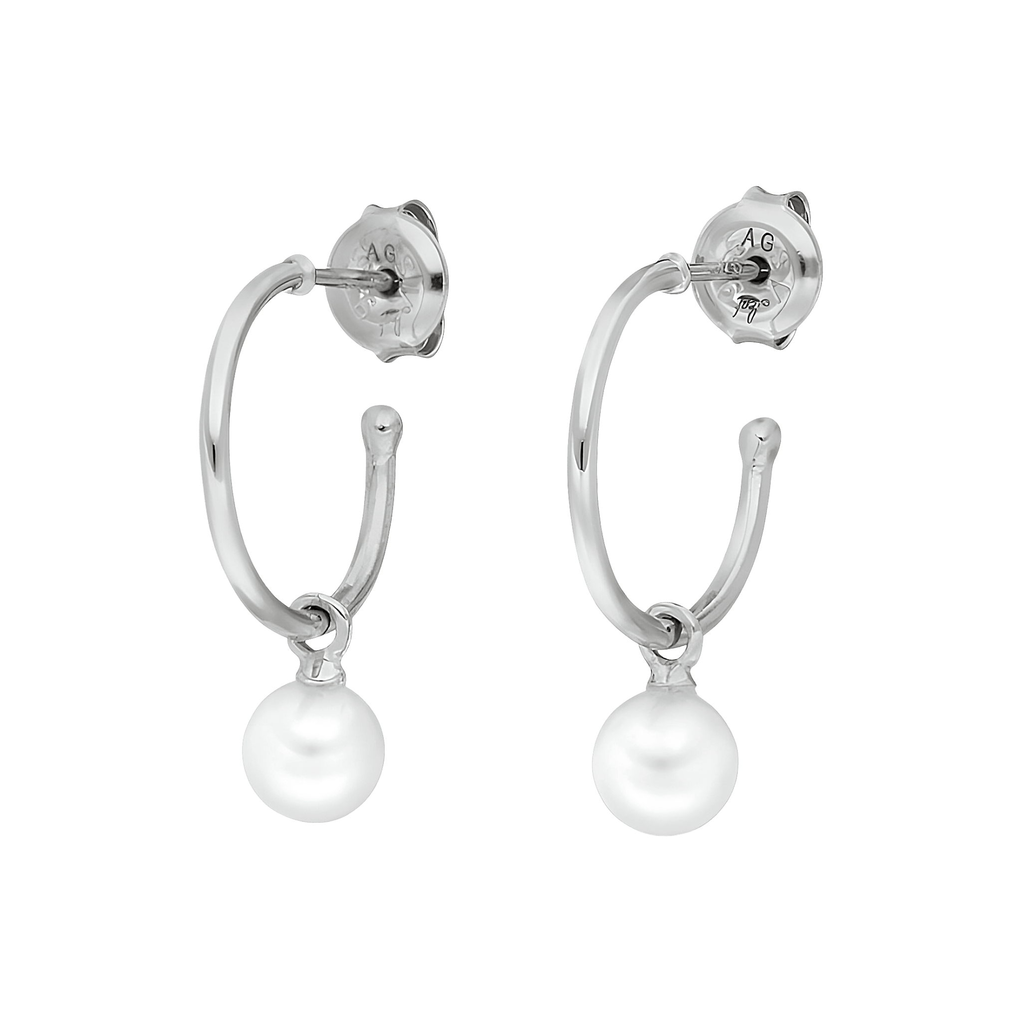 Leaf Creolen Flying Gem, Perle, Silber rhodiniert