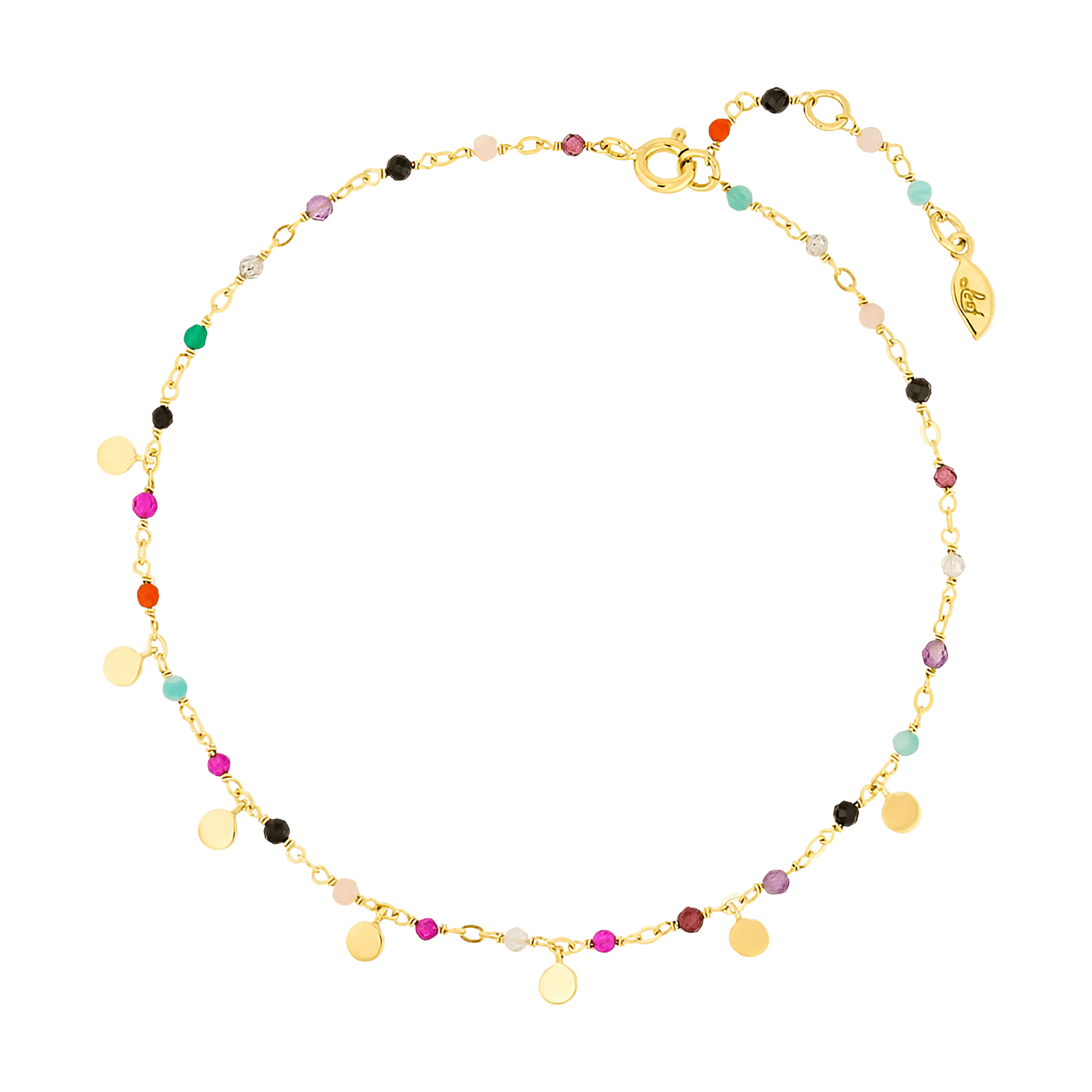 Leaf Fußkette Rainbow, Mix, vergoldet