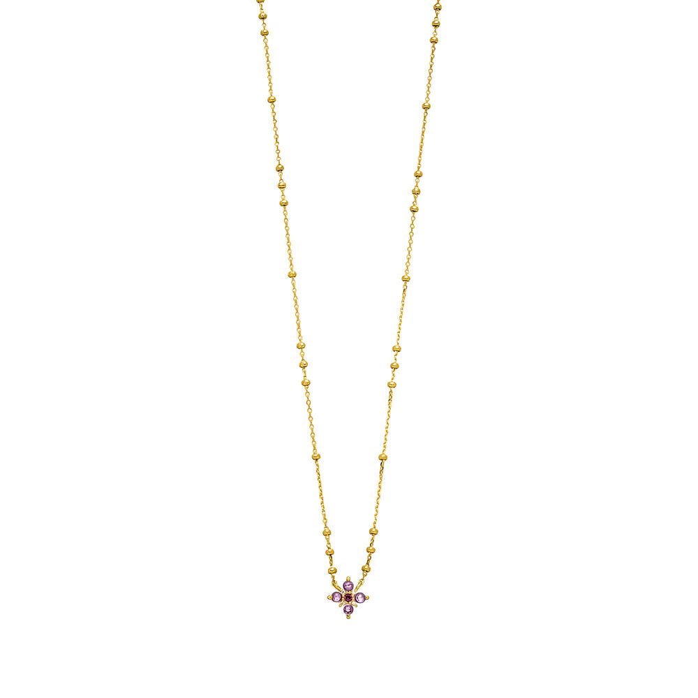 Leaf Kette Bloom, Amethyst/Rhodolith, vergoldet