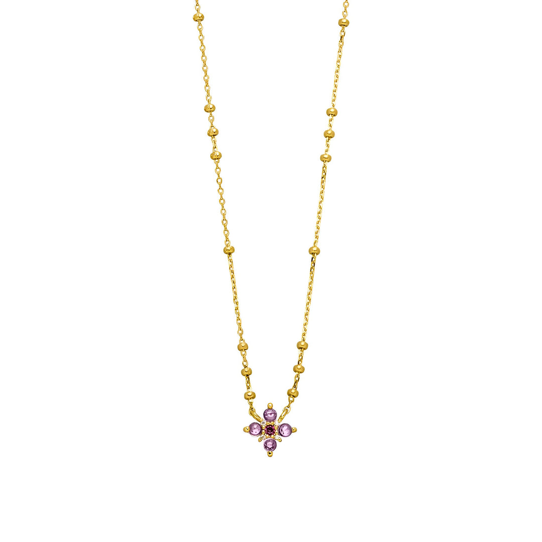 Leaf Kette Bloom, Amethyst/Rhodolith, vergoldet