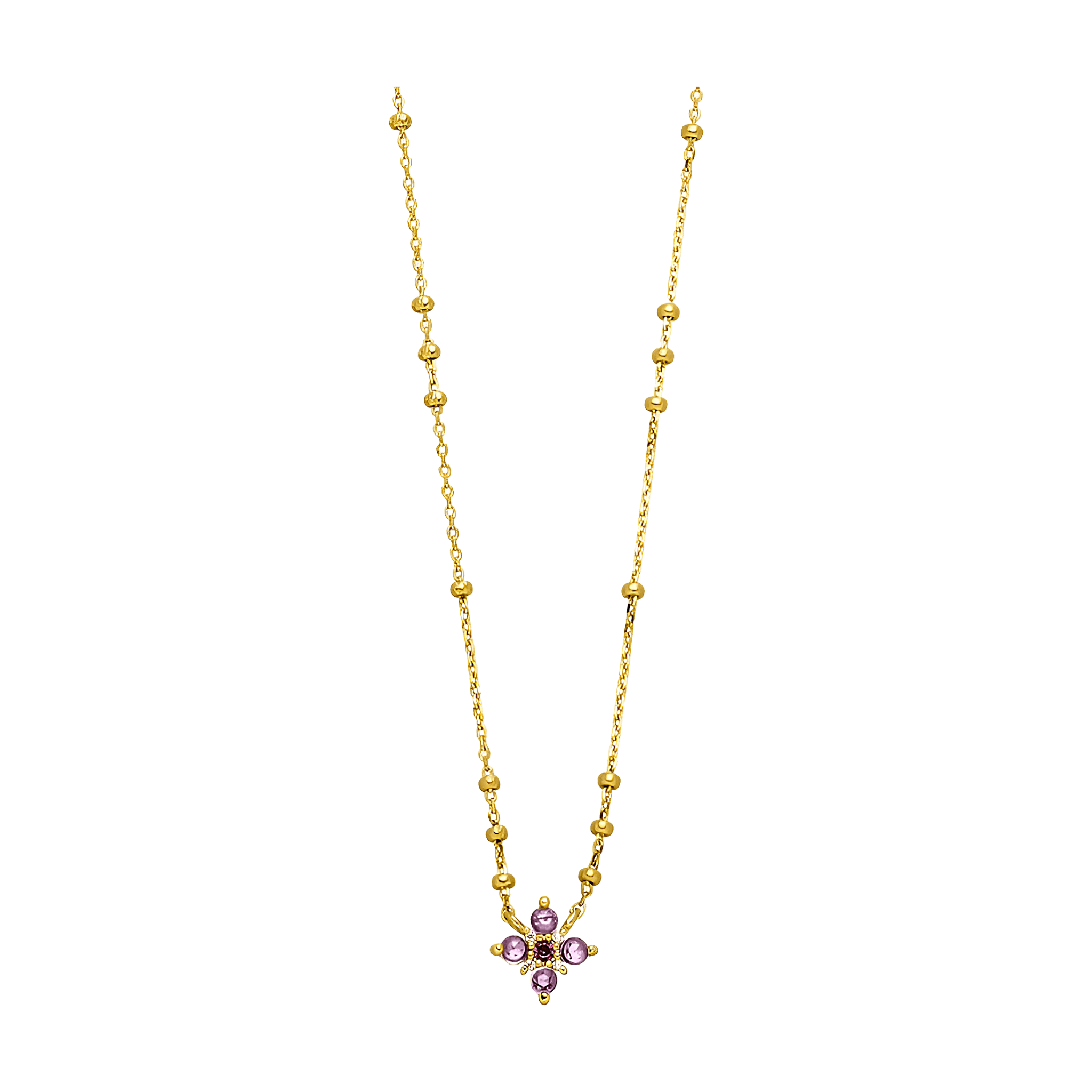 Leaf Kette Bloom, Amethyst/Rhodolith, vergoldet