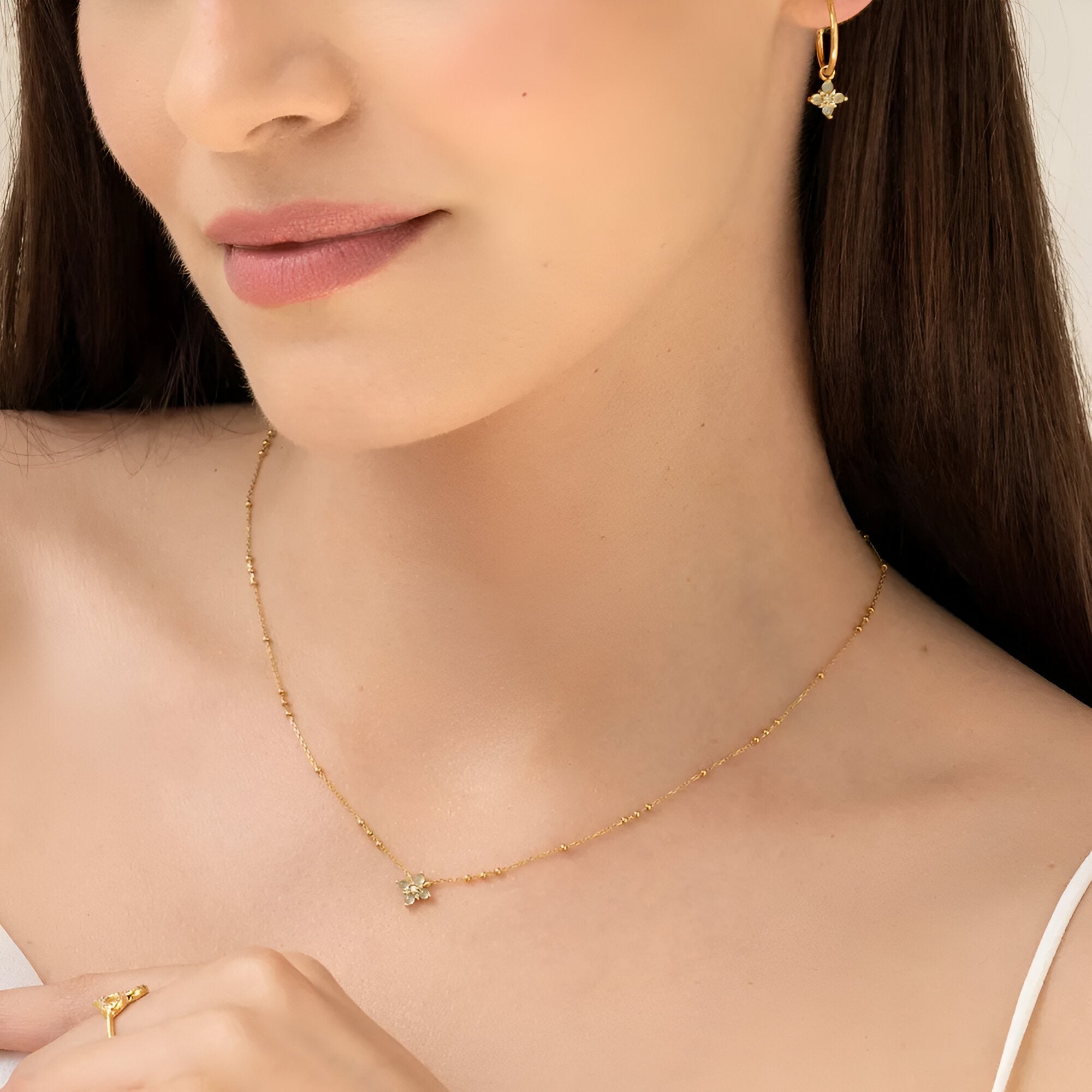 Leaf Kette Bloom, Labradorit/Aventurin, vergoldet