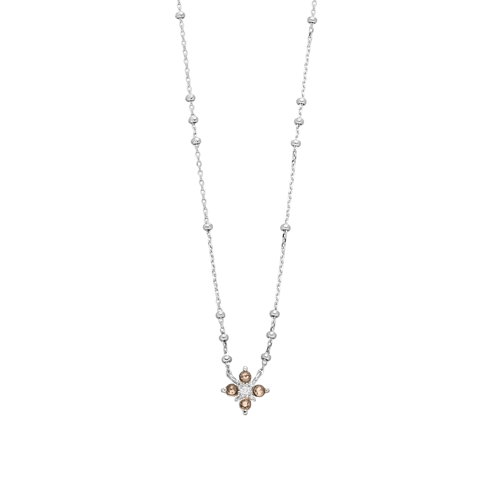 Leaf Kette Bloom, Rauchquarz/Mondstein, Silber