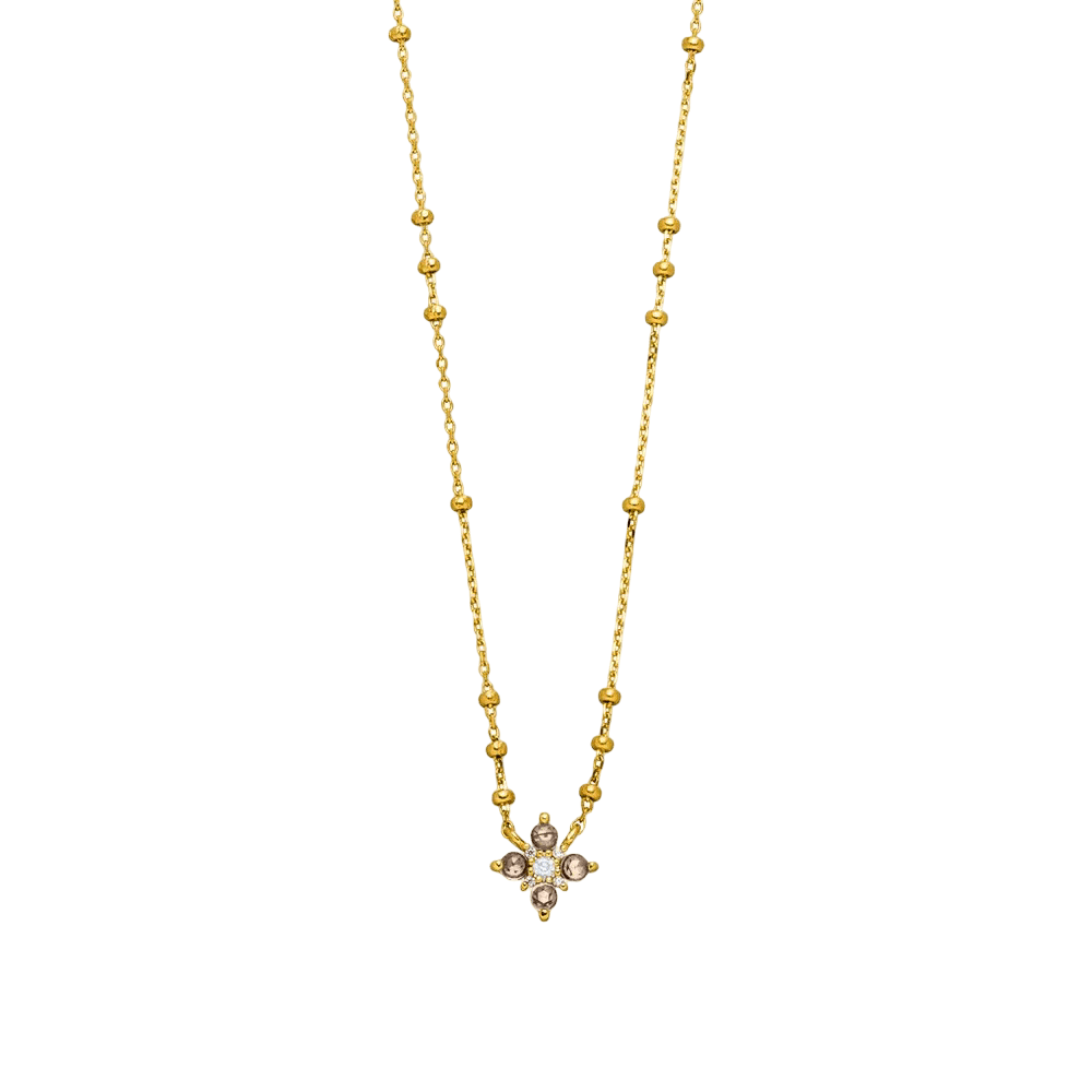 Leaf Kette Bloom, Rauchquarz/Mondstein, vergoldet