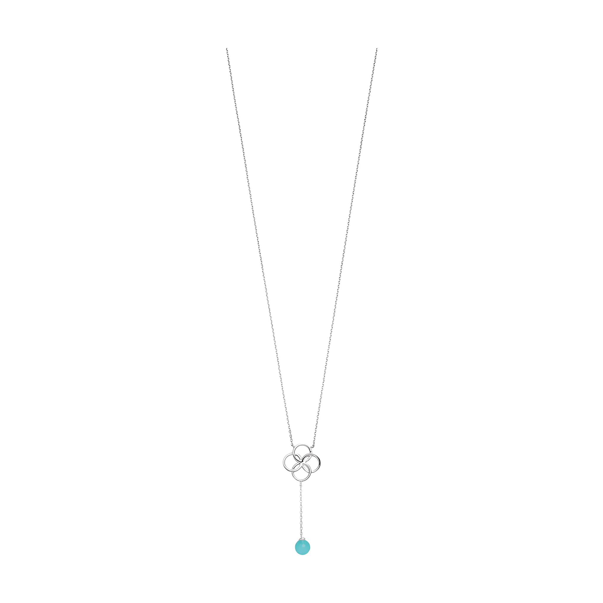 Leaf Kette Clover Charm, Aqua Chalzedon, Silber