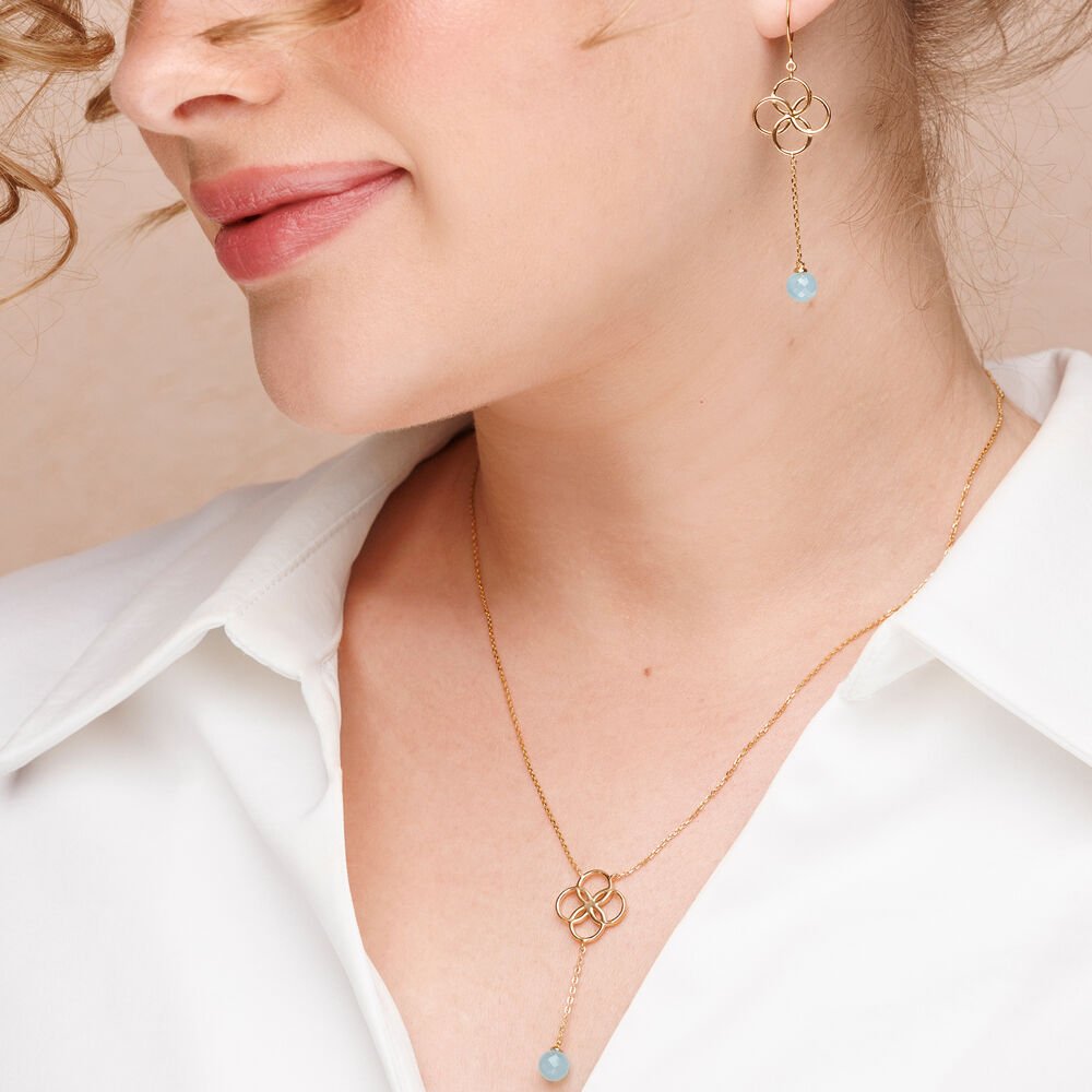 Leaf Kette Clover Charm, Aqua Chalzedon, Silber