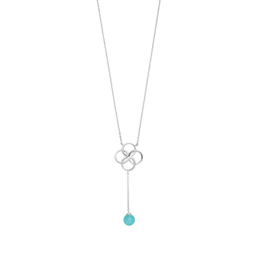 Leaf Kette Clover Charm, Aqua Chalzedon, Silber