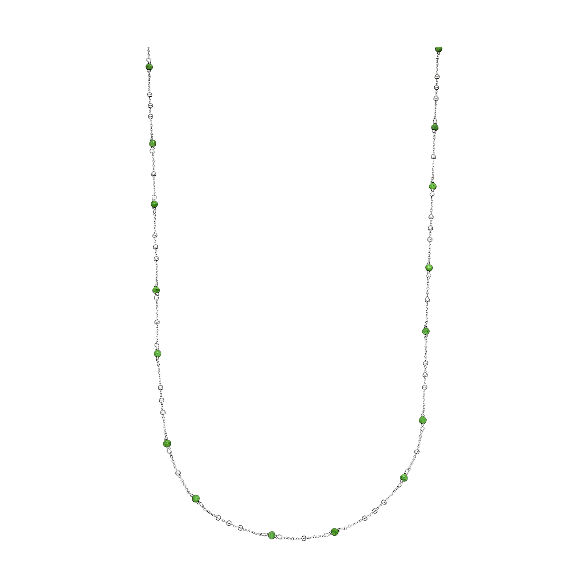 Leaf Kette Flying Gems, grüner Achat, lang, Silber